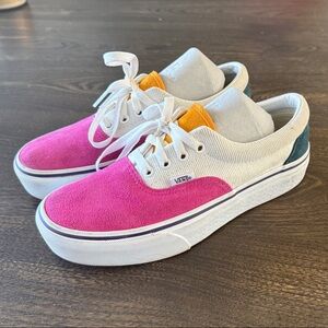 Vans Pink White Yellow Blue Low-Top Suede Canvas Sneakers